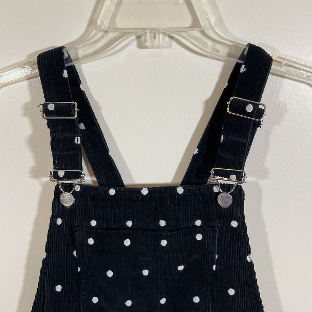 Topshop Black Polka Dot Corduroy Pinafore Overall Dress Women 8 Retro Schoolgirl - Picture 3 of 16